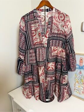 Choklate Paris Silk Blend Paisley Patchwork Tiered Mini Dress - Small